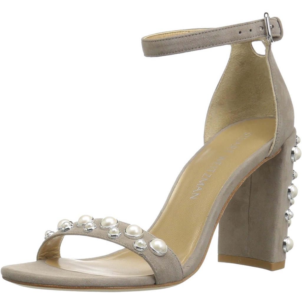 Stuart Weitzman More Pearls Bisque Suede Sandals Size 5